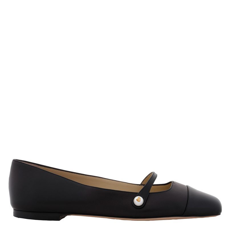 Elisa Black Nappa and Patent Leather Flats