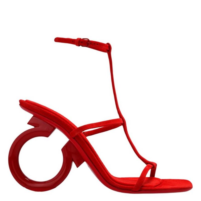 Red Elina T-Strap Gancini Sandals