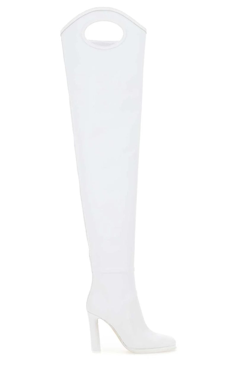 Ladies Shoreditch White Porthole Detail Over-The-Knee Boots