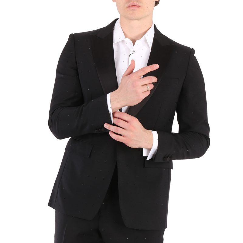 Mens Black English-fit Rhinestone Mohair And Wool Tailored Jacket