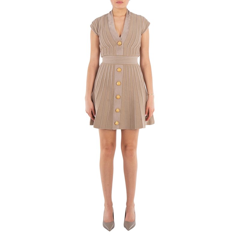 V-Neck Ribbed Mini Dress
