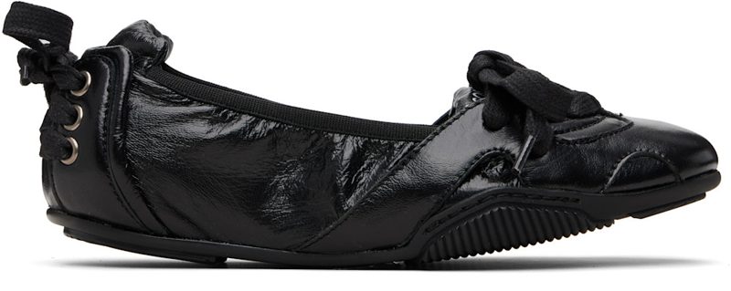 Black Lace-Up Leather Sneakers 261129F128011