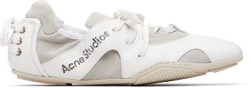 White Leather Lace-Up Sneakers 261129M237006