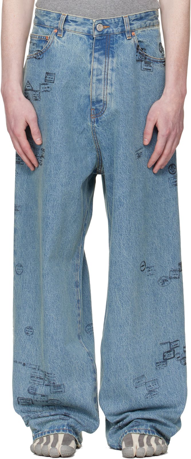 Blue Passport Stamps Jeans 261669M186005