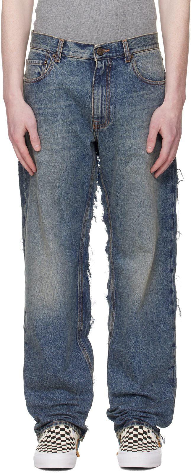Blue Cut-Up Back Jeans 261669M186000