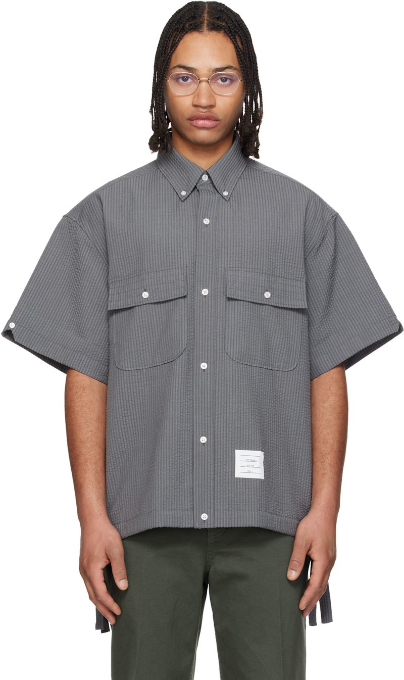 Gray S/S Track Shirt Flap Pockets Wool 261381M192023