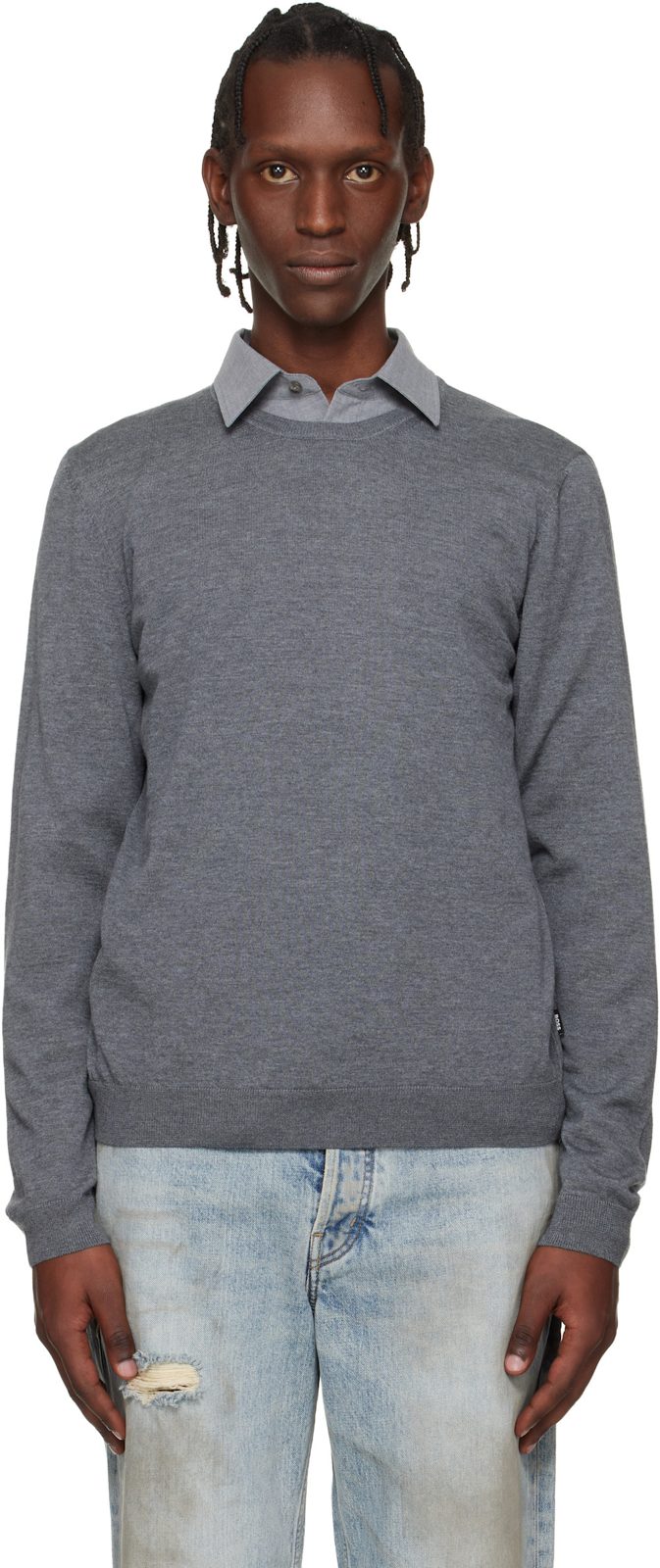 Gray Slim-Fit Merino-Wool Sweater 261085M201008