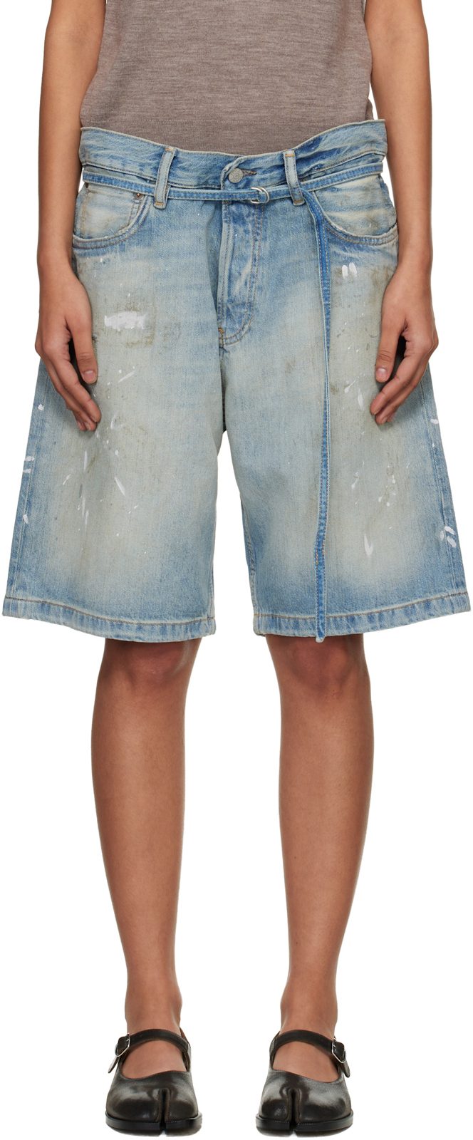 Blue Belted Denim Shorts 261129F088012