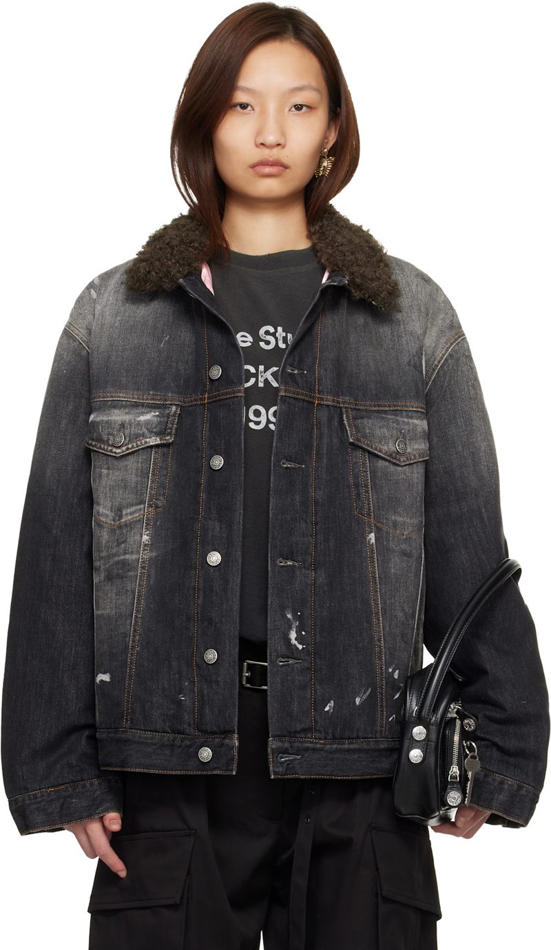 Black Lined Denim Jacket 261129F060005