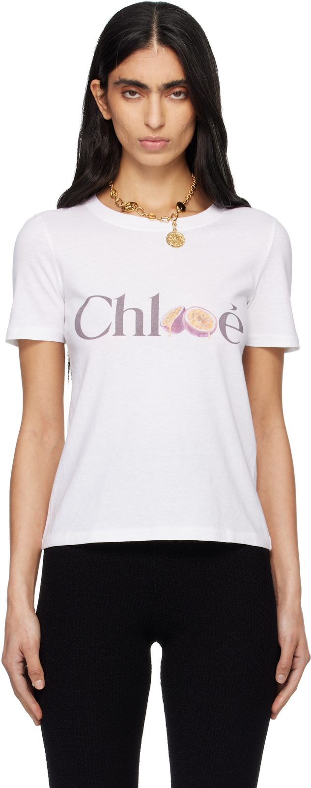 Chloe White Cotton Jersey Baby Fit Logo T-shirt 261338F110002