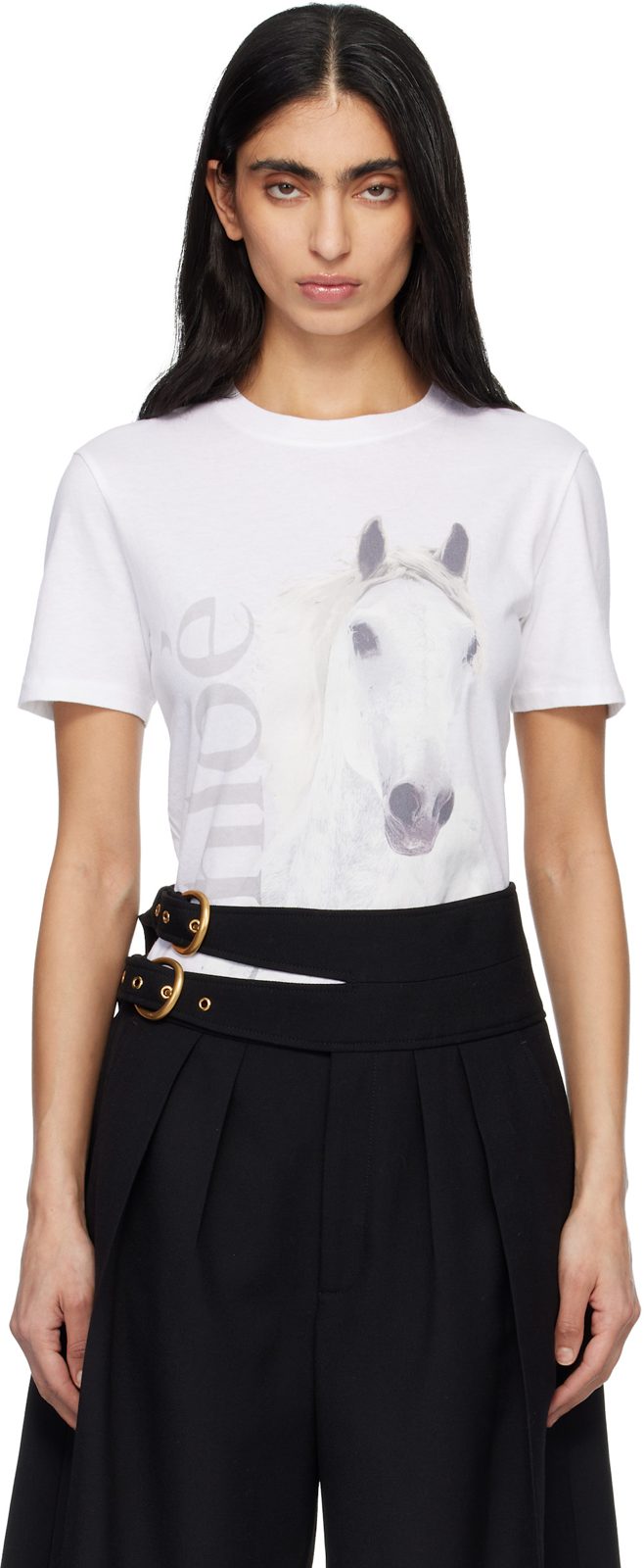 Chloe White Cotton Jersey Crew-Neck Logo T-shirt 261338F110000