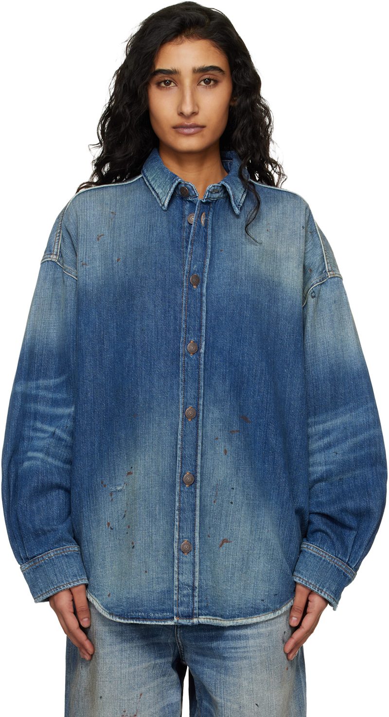 Blue Button-Up Denim Shirt 261129F109009