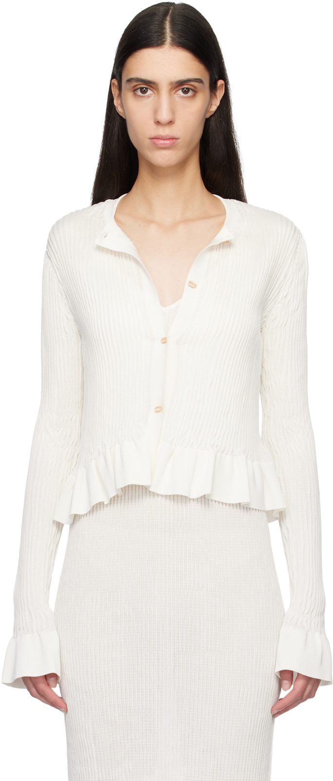 오프화이트 Long Sleeves Frill Detail Cardigan 261249F095001