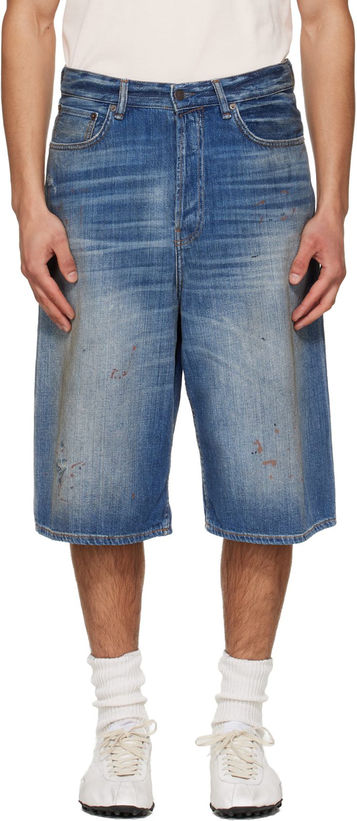 Blue Faded Denim Shorts 261129M193017
