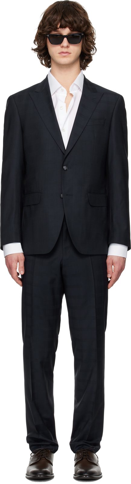 Navy Checkered Suit 261085M196011