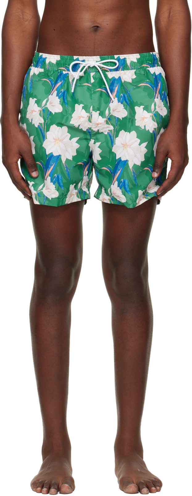 Green Logo-Detail Floral Print Swim Shorts 261085M208004