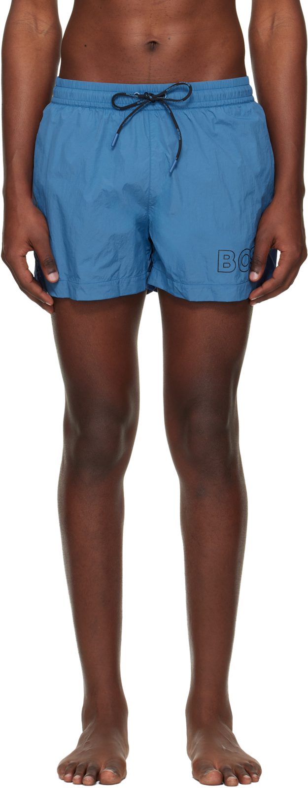 Blue Outline Logo Print Swim Shorts 261085M208001