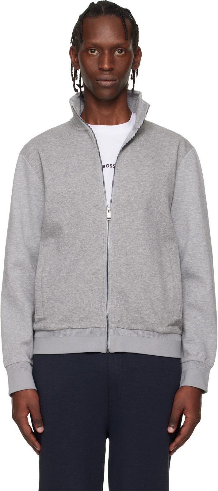 Gray Zip-Up Mercerized Stretch-Cotton Pique Sweatshirt 261085M202002