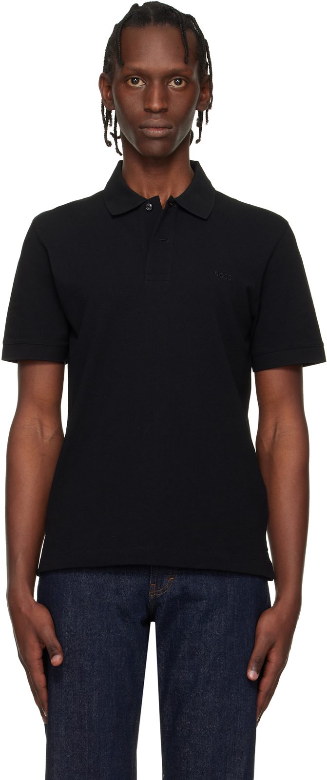 Black Pallas Cotton Pique Embroidered Logo Polo 261085M212010