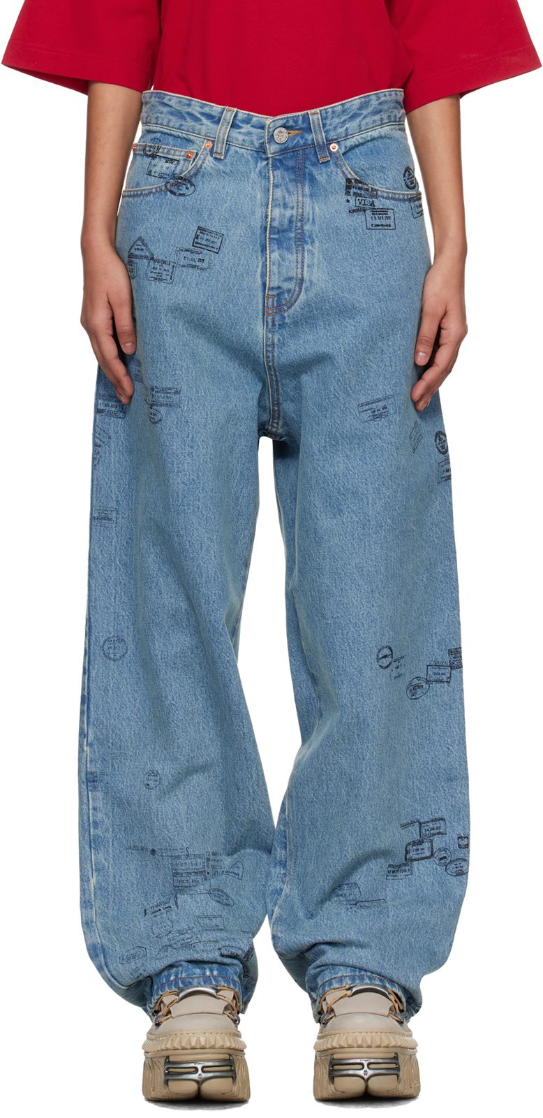 Blue Passport Stamps Jeans 261669F069007