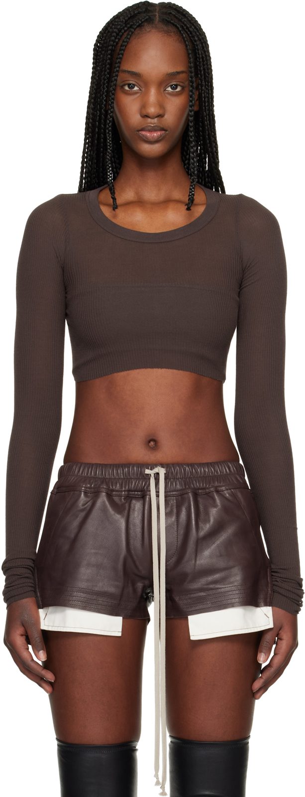 Brown LS Crop T-shirt 261232F110030