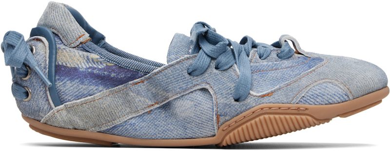 Blue Lace-up Leather Sneakers 261129F128002