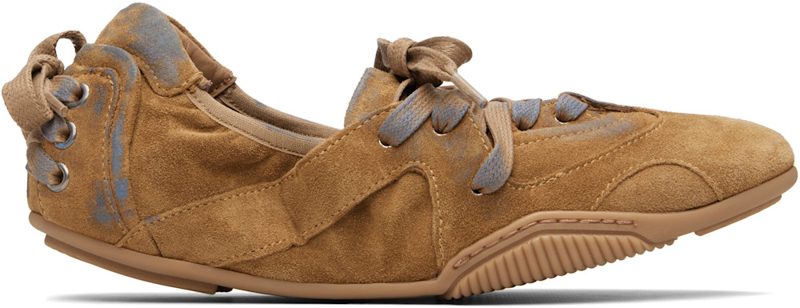Brown & Blue Lace-up Suede Sneakers 261129F128009