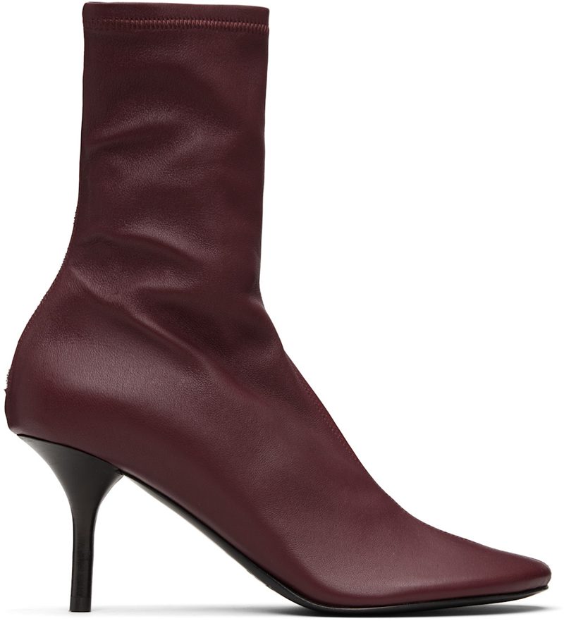 Burgundy Leather Ankle Boots 261129F113000