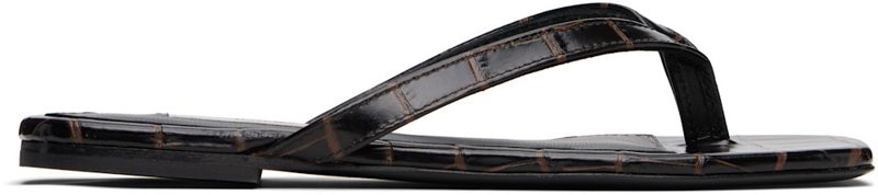 TOTEME Brown CROCO-EM[보스]ED Flip-Flops 252771F124000