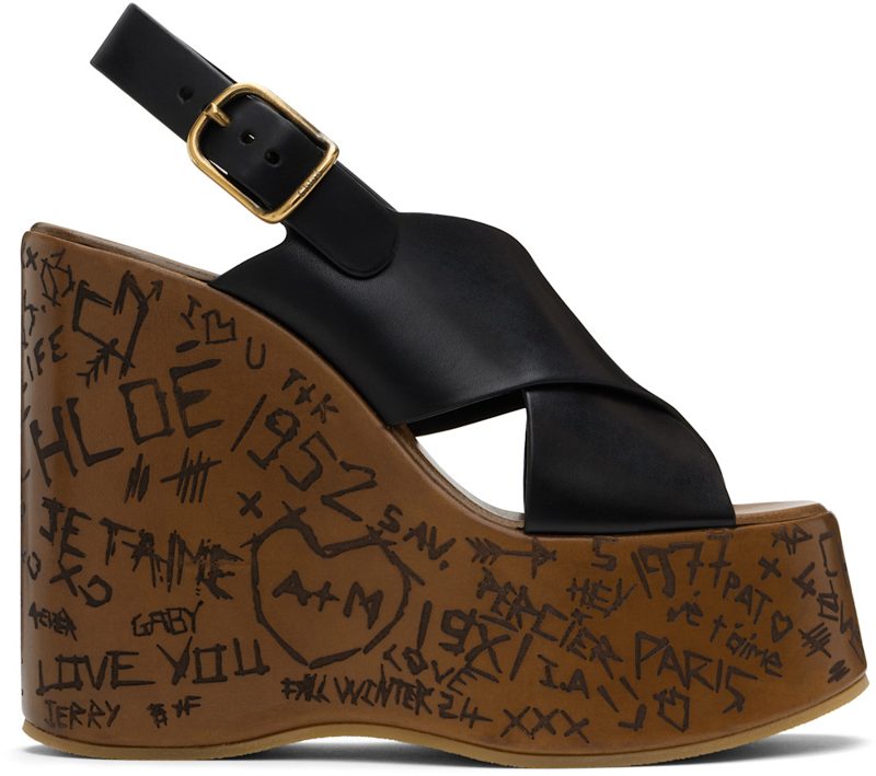 Chloe Black Maxime Wedge Sandals 242338F125003