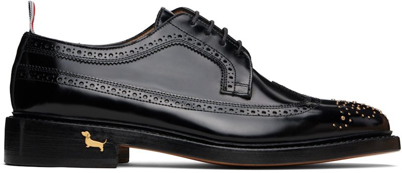 Black Spazzolato Leather Longwing Brogues 252381M225002