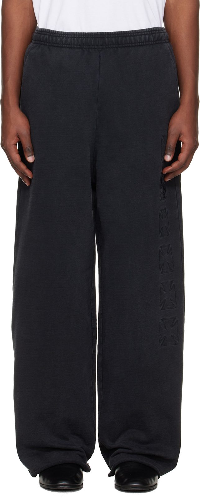 Black Embroidered Biker Cross Stripe Sweatpants 261669M190002