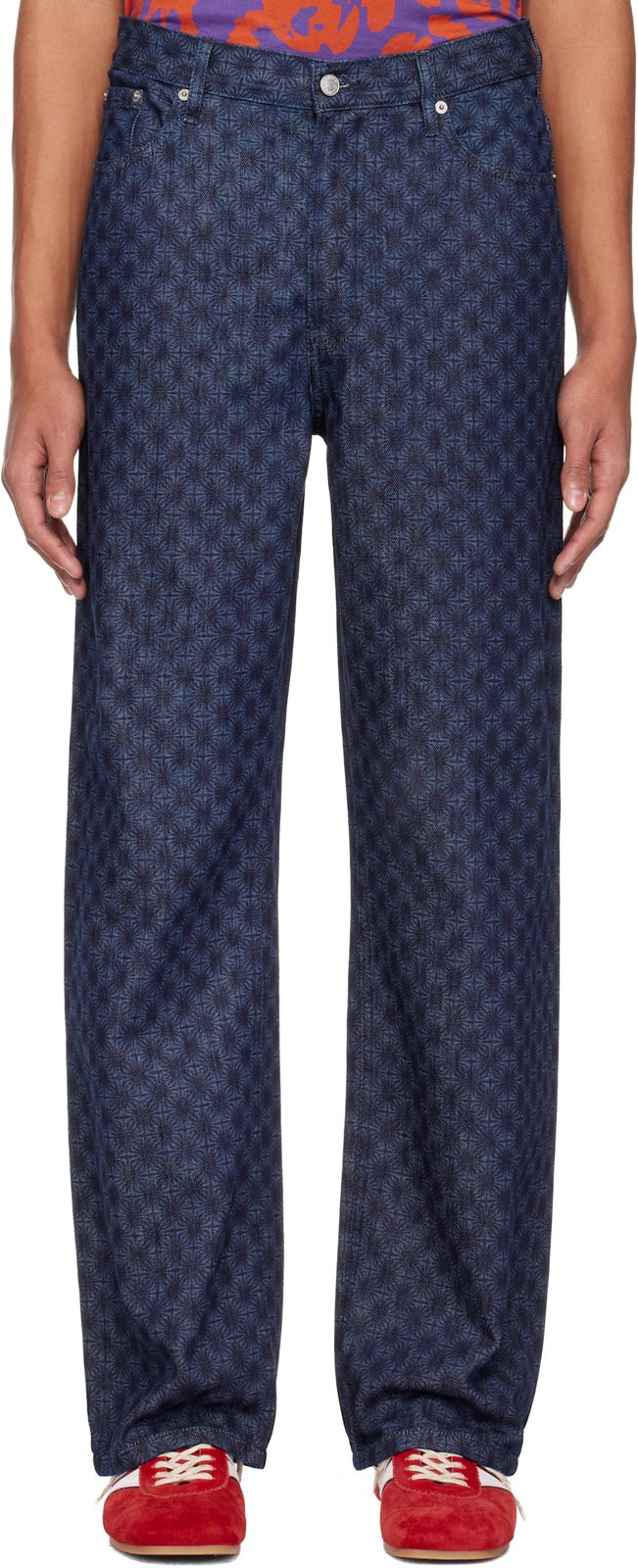 Navy Floral Jeans 261358M186004