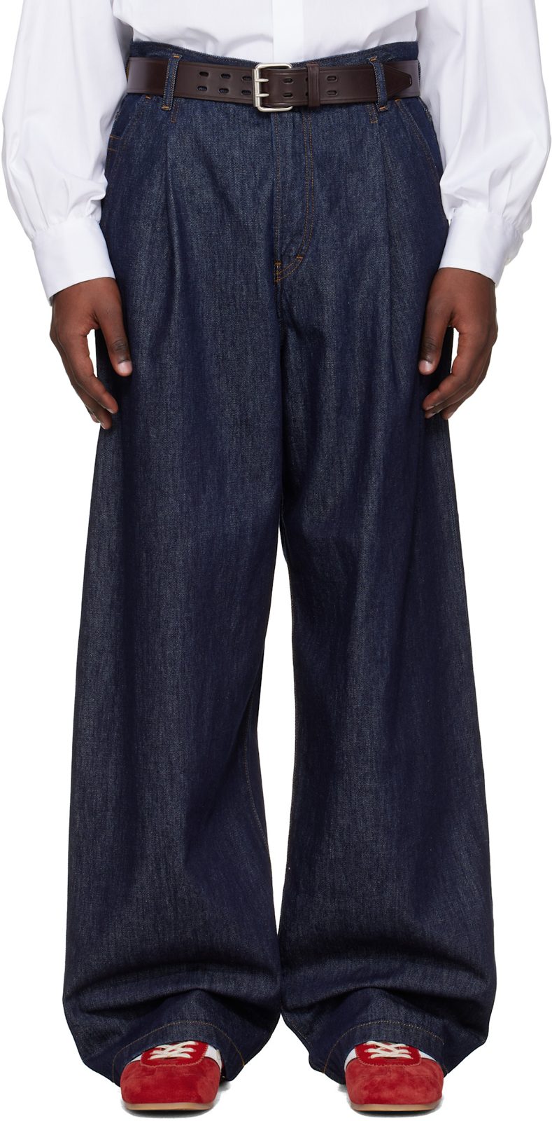Navy Pleated Jeans 261358M186001