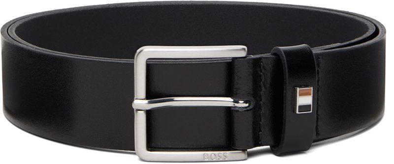 Black Italian-Leather Signature-Stripe Keeper Belt 261085M131029