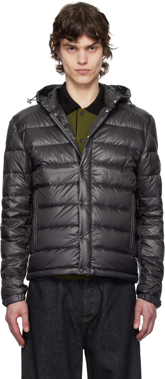 Gray Gliere Hooded Short Down Jacket 251111M178031