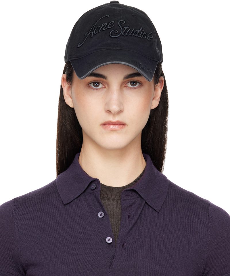 Black Embroidered Logo Cap 261129F016008