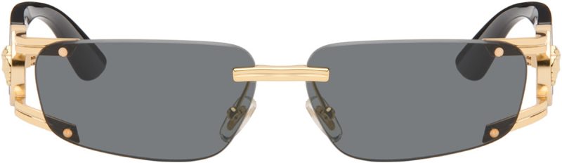 Black & Gold Medusa Honor Rectangular Sunglasses 261404M134012