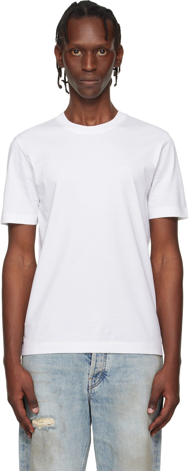 White Logo Detail Cotton-Jersey T-shirt 261085M213016