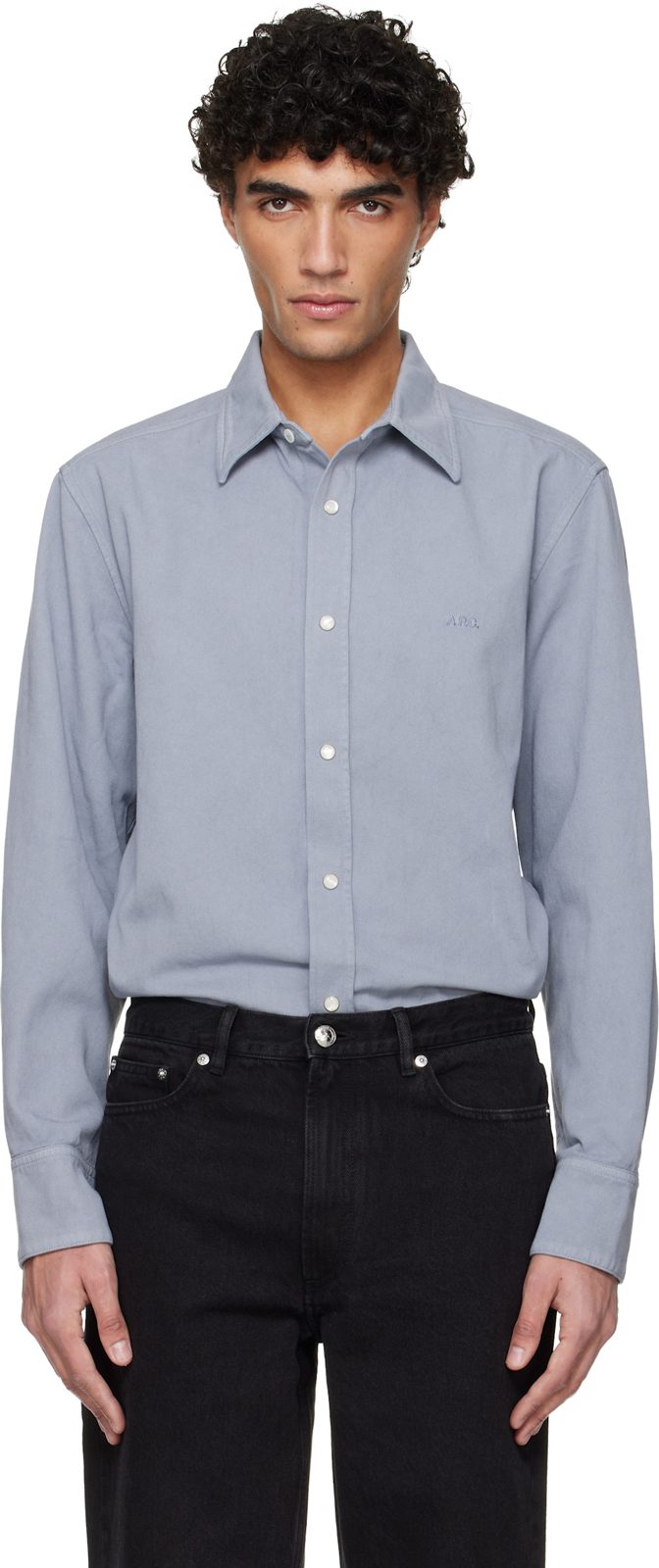Blue Embroidered Overshirt 261252M192035