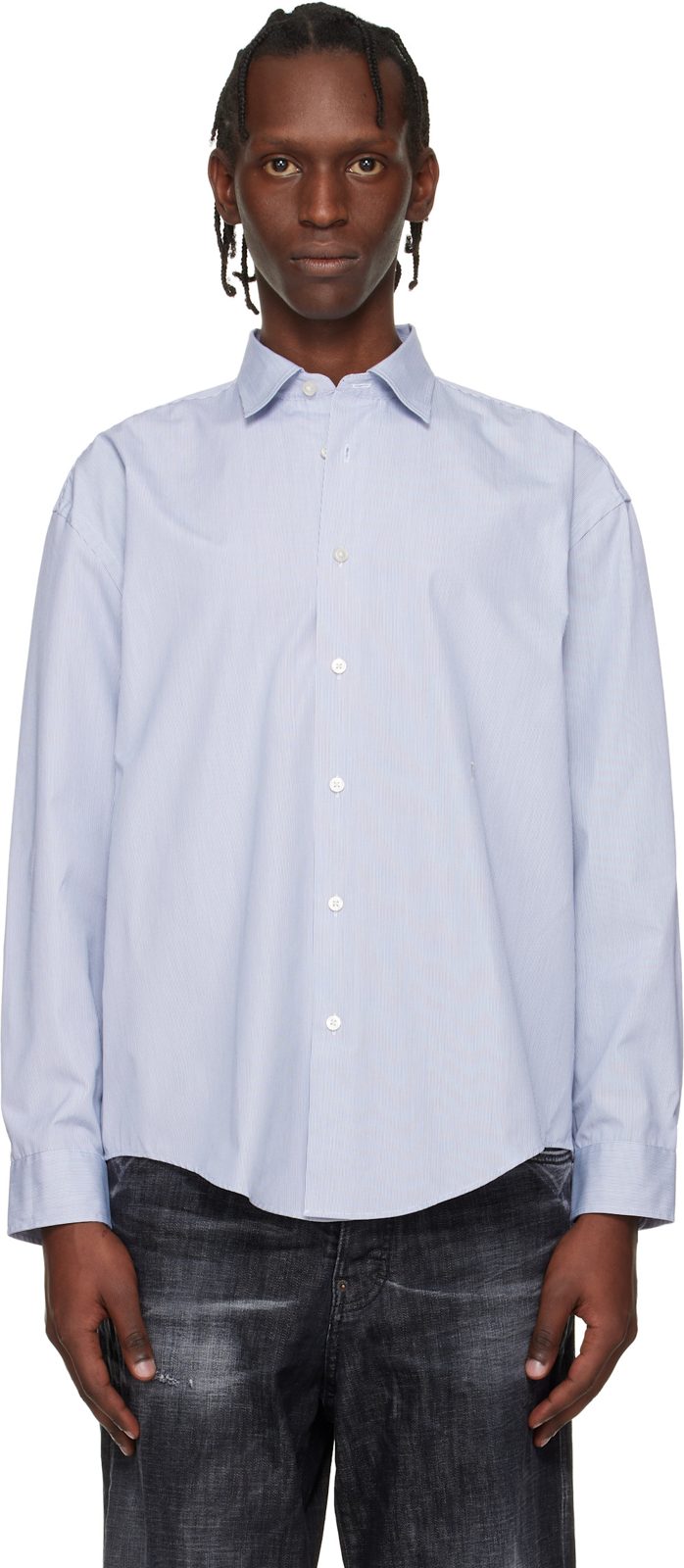 Navy Striped Relaxed-Fit Shirt 261085M192005