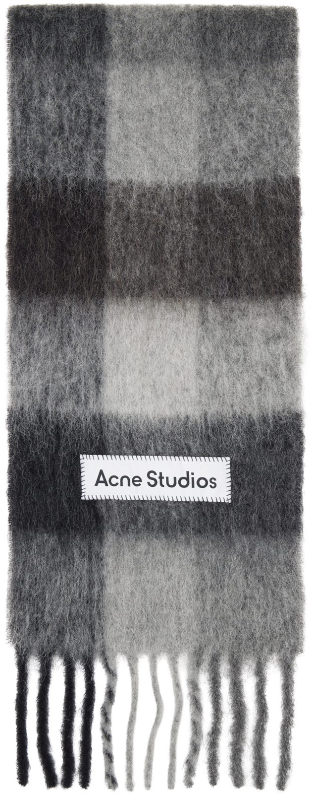 Gray Mohair Checked Scarf 261129F028035