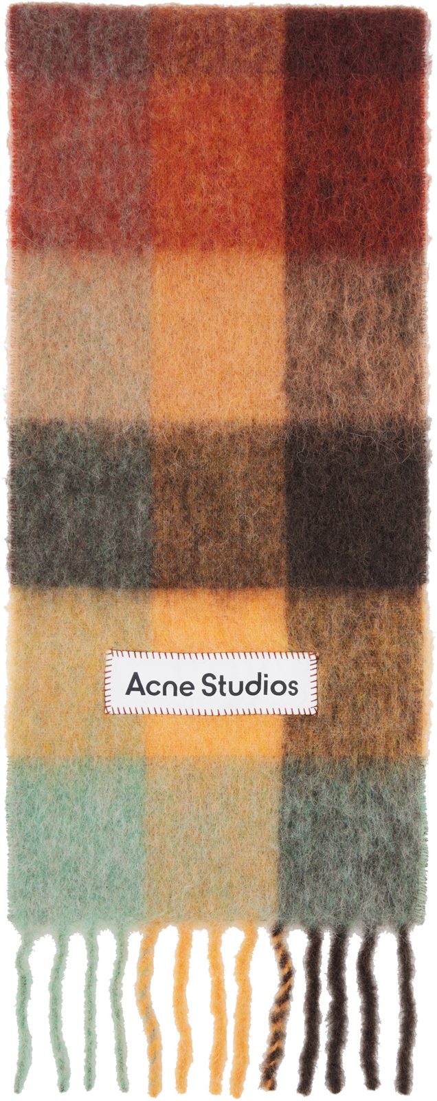 Brown Mohair Checked Scarf 261129M150053