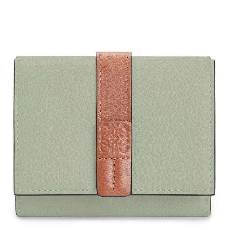 Trifold Calfskin Wallet - Rosemary/Tan