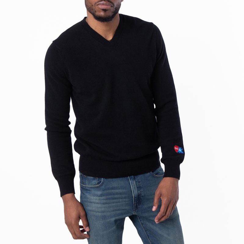 Comme Des Garcons Invader Heart V-Neck Jumper