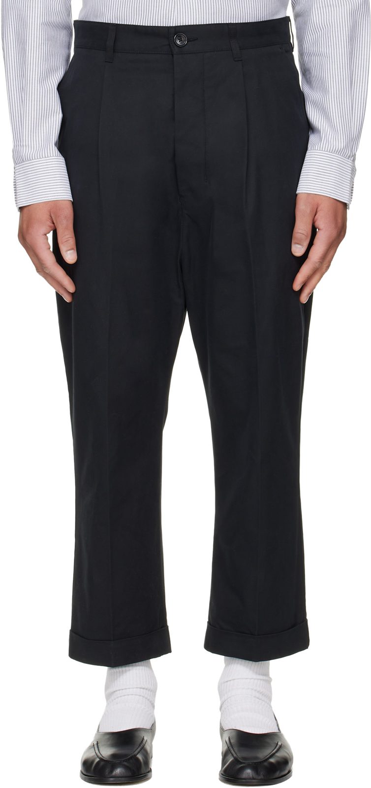 Black Cotton Carrot Oversized Trousers 261482M191006