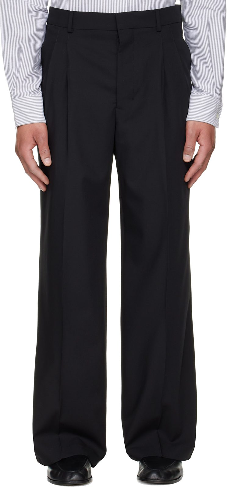 Black New Wool Low Waist Wide Trousers 261482M191002