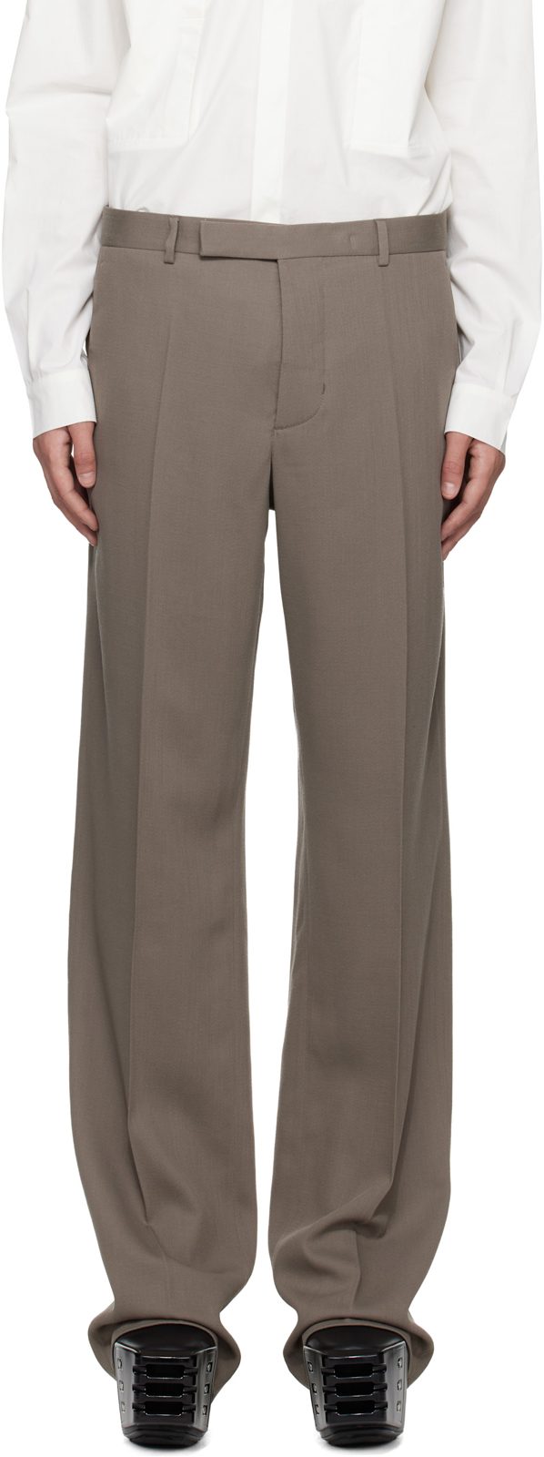 Gray Temple Twisted Wool Tailored Dietrich Trousers 261232M191051