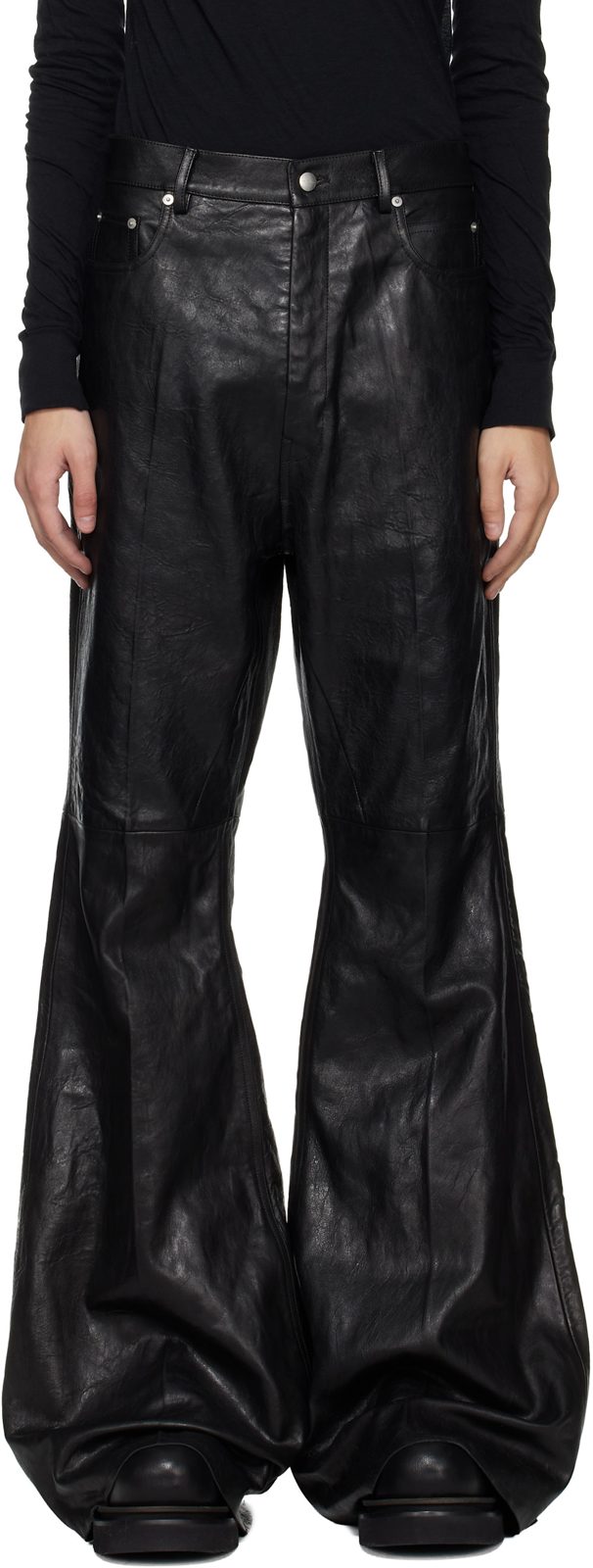 Black Temple Bolan Bootcut Leather Pants 261232M189003