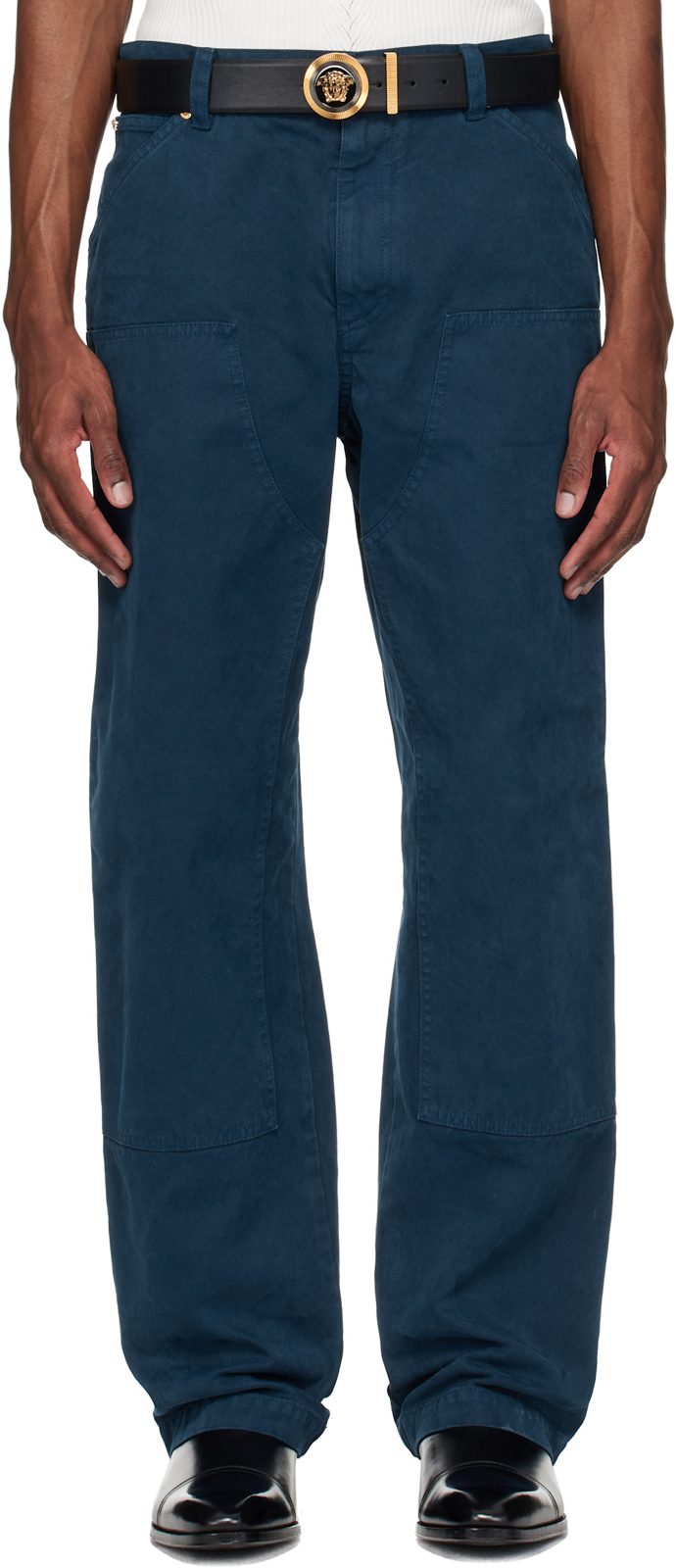 Navy Overdyed Canvas Carpenter Trousers 261404M186004